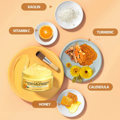 Turmeric Vitamin C Clay Mask  Deep Cleansing Facial Improves Dark Spots  Acne Hydrating Skin Care Tightens Skin Evens Skin Tone