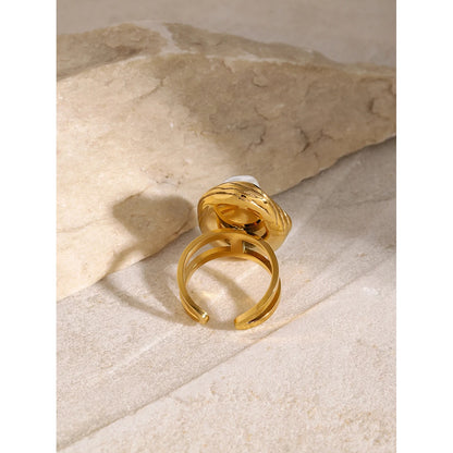 Imitation Pearl Stainless Steel Gold Color Ring for Women Engagement Party