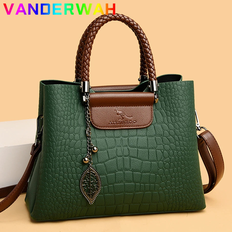 Brand Leather 3 Layers Alligator Crossbody Bag for Women