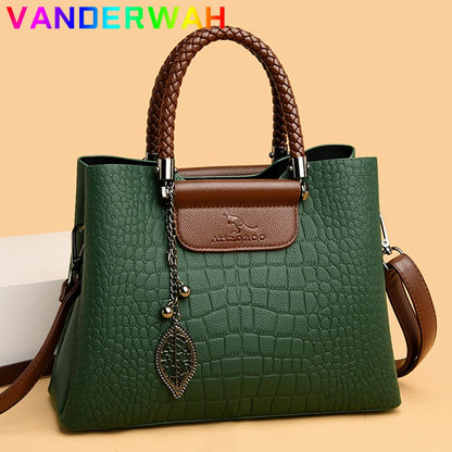 Brand Leather 3 Layers Alligator Crossbody Bag for Women