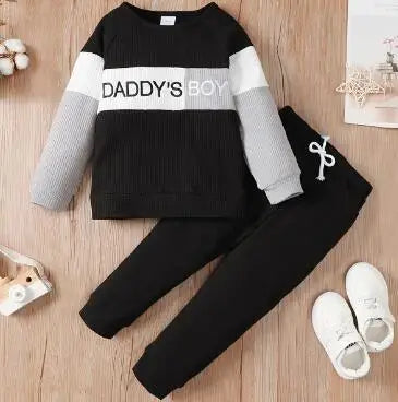 2PCS Clothes Set Kids Boy Fashion Color Block Long Sleeve Top+Pant Spring and Autumn Clothing Outfits for Toddler Boy 1-4 Years
