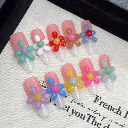 10pcs Black Pink French Style With Hand Painted 3D Flower Designs