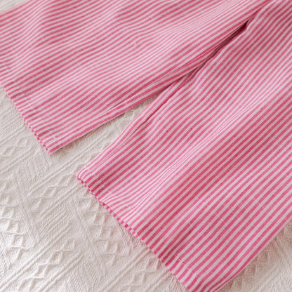 Humor Bear Summer Girls' Suits Pink vertical stripe Bow Sleeveless Vest Top+Pants Two-piece Set Sweet Kids' Clothing Sets