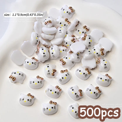 500pcs Cute Sanrio Nail Art Charms 3D Pink Bow Hello Kitty Cinnamoroll Nail Decoration