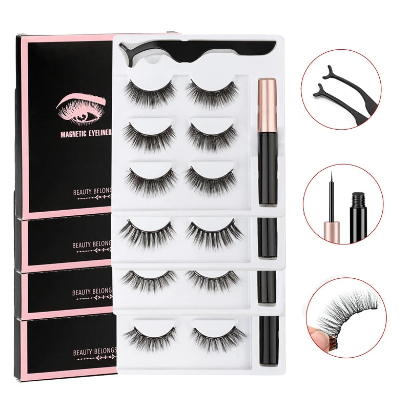 New 1/3Pairs Magnetic Eyelashes False Lashes Repeated Use Eyelashes Waterproof Liquid Eyeliner With Tweezer Make Up Sets Hotting