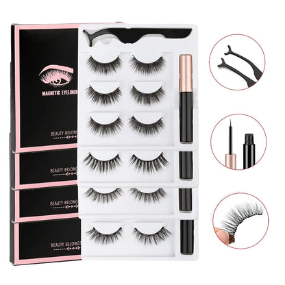 New 1/3Pairs Magnetic Eyelashes False Lashes Repeated Use Eyelashes Waterproof Liquid Eyeliner With Tweezer Make Up Sets Hotting