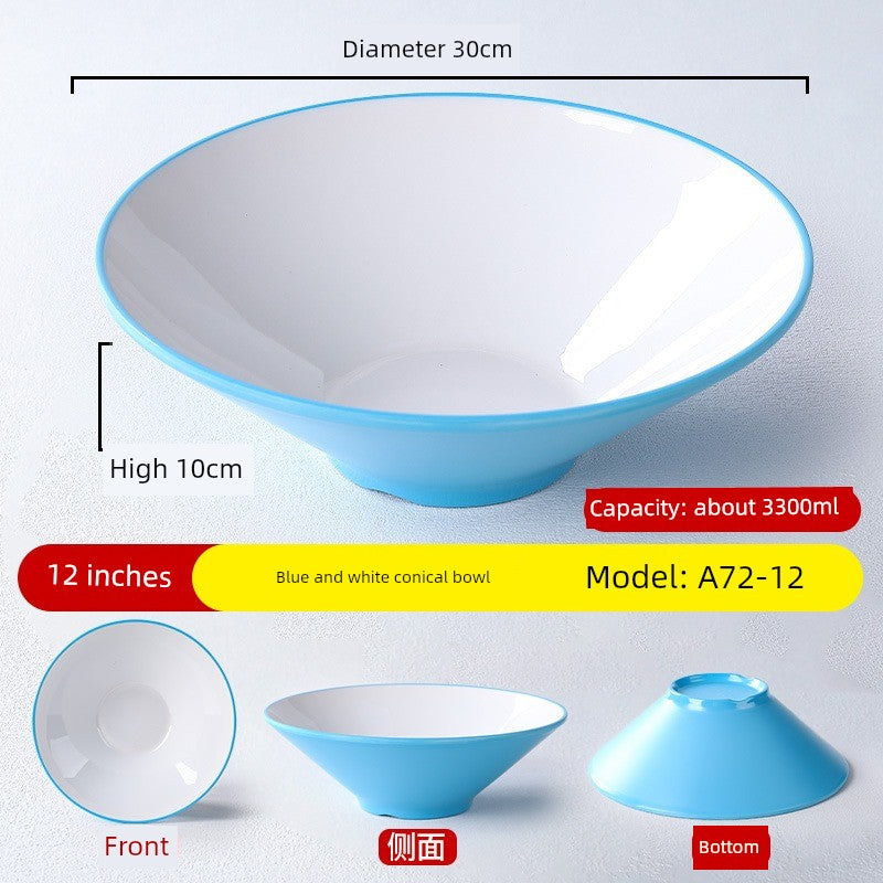 Melamine Rain-Hat Shaped Bowl Commercial Ramen Bowl River Snail Rice Noodle Bowl Noodle Restaurant Dedicated Noodles with Soy Sauce Wonton Pig's Knuckle Rice Spicy Hot Large Bowl