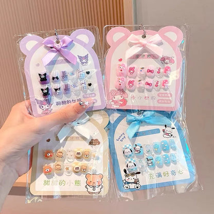 Kids Press On  Purple Square Short Children Cartoon Acrylic Nail  12pcs
