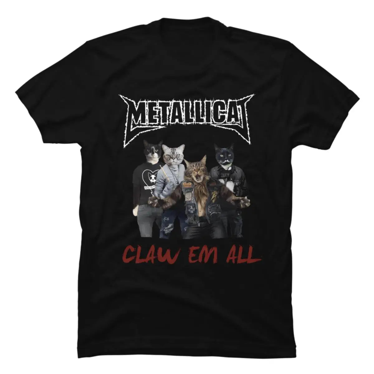 Funny Cat Meowtallica Cat Rock Music Graphic Print T Shirt Rock Music Fashion Crew Neck Short Sleeve Plus Size T Shirt Women