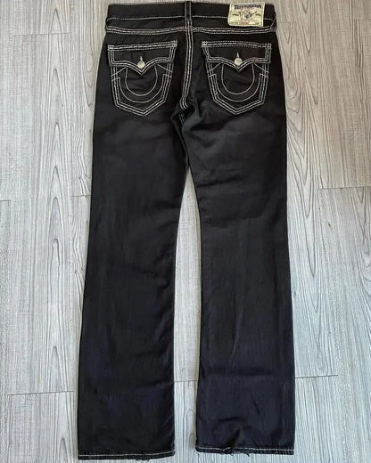Harajuku Vintage Buddha Embroidered Logo Denim Pants Trouser Hip Hop High Street Wear Gothic Baggy Jeans Couples Y2k Clothes
