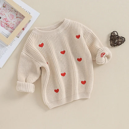Lioraitiin 0-18M Baby Girl Knit Sweater Love Heart Embroidery Sweatshirt Pullover Tops Infant Valentine's Day Clothes