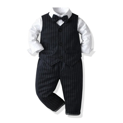 Boys Suits Clothes For Wedding Formal Party clothes Striped Baby Vest Shirt Pants Kids Boy Outerwear