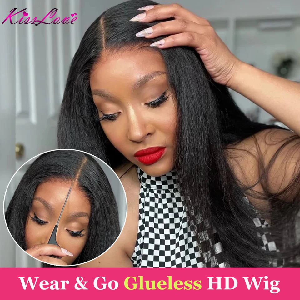 Glueless Wigs Kinky Straight 13x4 Lace Front Human Hair