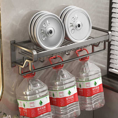 Bathroom Shelf Towel Hanger Rack Wall-mouted Double Rod Mesh Basket