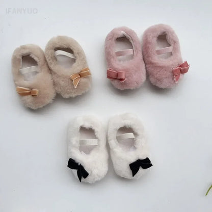 Autumn Winter Baby Dress Shoes Cute Ballet Style Todllers Walking Shoe Warm Cotton Korean Style Hairy Princess Shoes 0-18Months