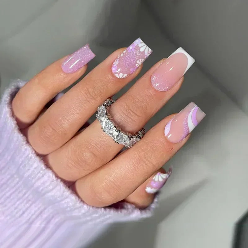 24Pcs French Tip  Press on Nails Short Coffin False Nails Simple Wearable Fake Nails Frosted Full Cover Press on Nail Tips Art