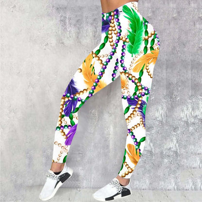 Mardi Party Women Casual Sports Yoga Pants Colorful Printed Fashion Leggings Carnival Festival  Celebration