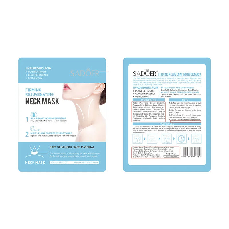 SADOER Hyaluronic Acid Neck Mask Collagen Firming Neck Masks Nourishing Brightening Beauty Moisturizing Necks Skin Care