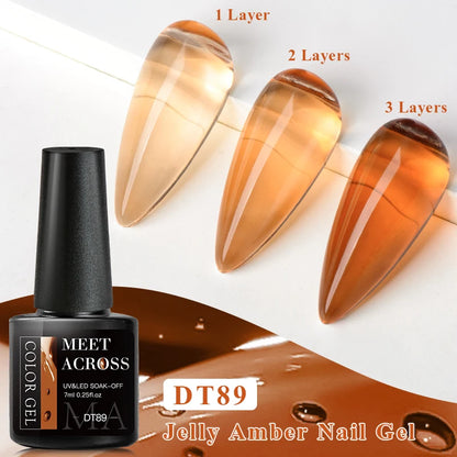 MEET ACROSS 7ml Brown Series Gel Nail Polish Autumn Coffee Color Nail Art Gel Nail Supplies Semi-Permanent Varnish Manicure