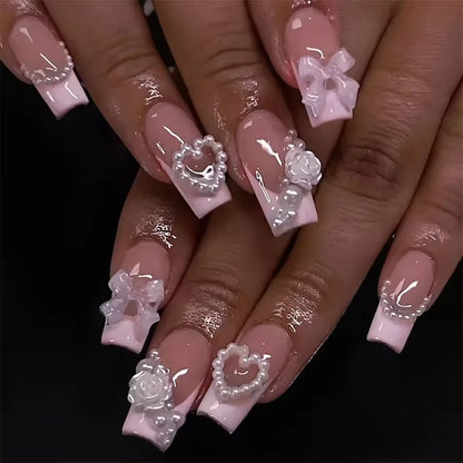24pcs Artifical Bails With Glue Fake Nail Tips With Design Detachable Press On Nails Long Fake Nail Finished Nail Piece Sticker