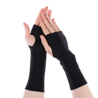 1Pair Sunscreen Protection Fingerless Long Gloves Women Arm Cool Summer Solid Mittens Half Finger Sleeves Black White Nude