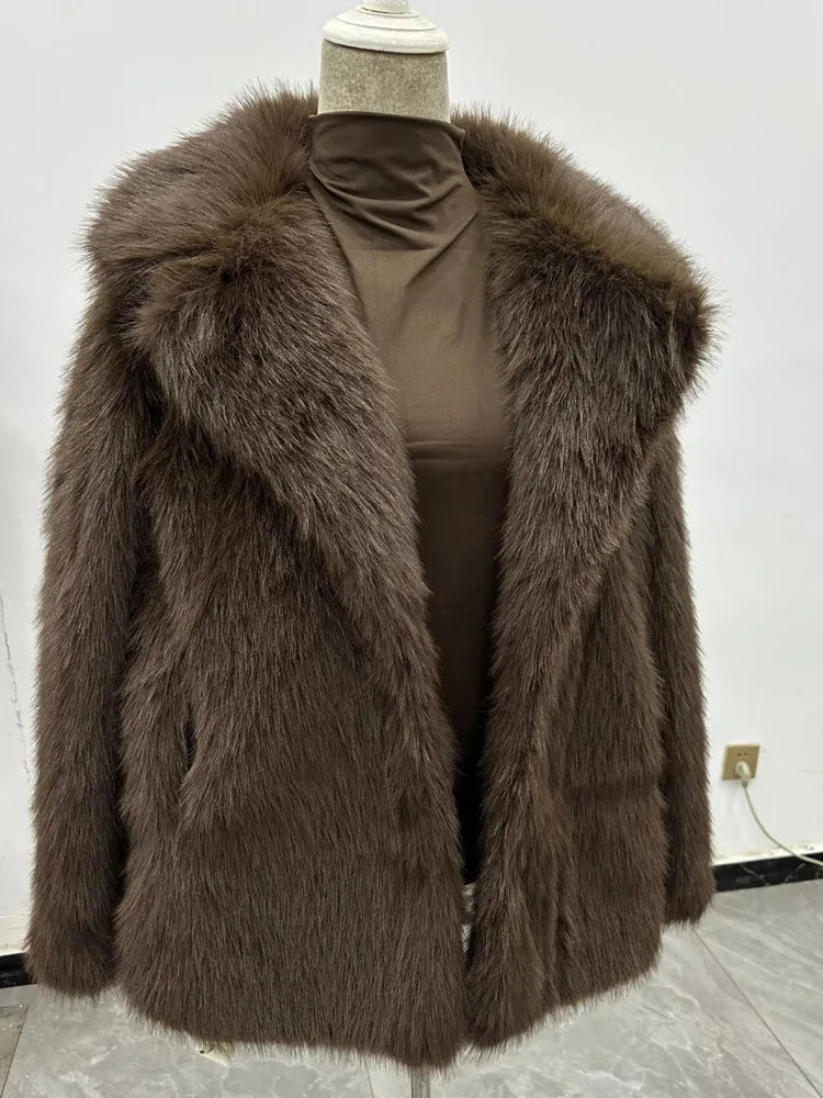 New Autumn And Winter Fashion Women Clothes Turn-down Collar Fur Full Sleeves Cardigan Female Coat Tide 19D242
