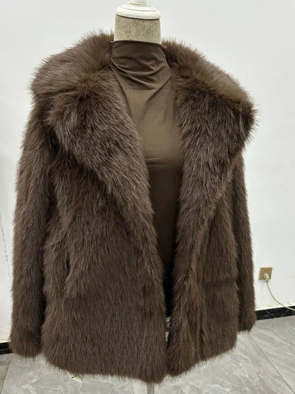 New Autumn And Winter Fashion Women Clothes Turn-down Collar Fur Full Sleeves Cardigan Female Coat Tide 19D242