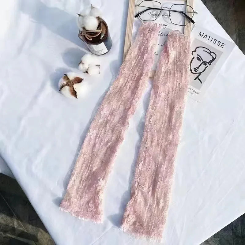 Long Lace Hollow-Out Fingerless Gloves Women Summer Anti-UV Sleeves Mesh Breathable Ice Silk Mittens Oversleeve Driving Cycling