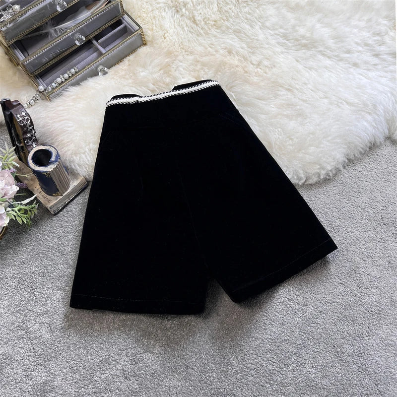 Autumn Winter Fashion Women High Waist Velvet Shorts