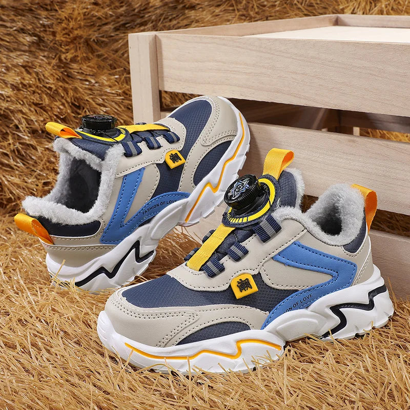 Winter 2024 Children Casual Sports Shoes Brand Kids Leather Fashion Sneakers Boys Girls Non-slip Warm Snow Boots