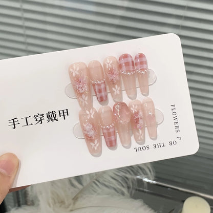 10Pcs Blue Handmade Press on Nails False Nails 3D Ocean Flower Full