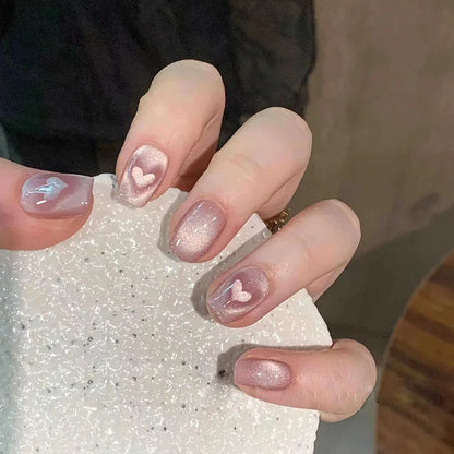 24Pcs Wearable French Fake Nails with Glue Simple Square False Nail Pink Short Detachable Press on Nail Tips Nude Manicure