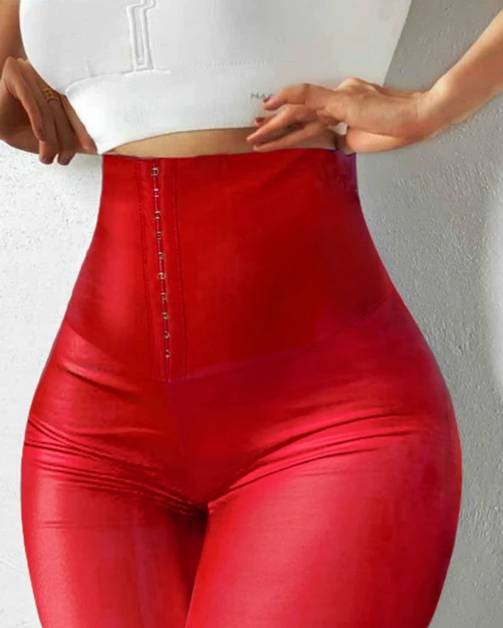 Xiamen Girls' New Hook Up Liquid Gloss Sauna Sweat Pu Leather High Waisted Tight Pants In Stock