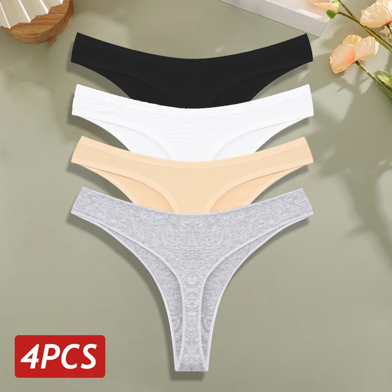 4PCS/Set Cotton Panties for Women Sexy Low Rise G-String Thongs Ultra-thi Seamless Panties Female No Trace Soft Basic Underwear