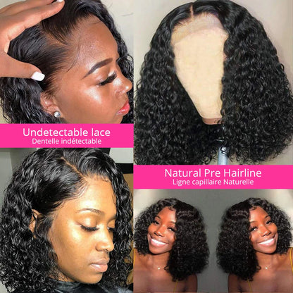 Glueless Wig 12A Short Bob Wig Water Waves Human Hair