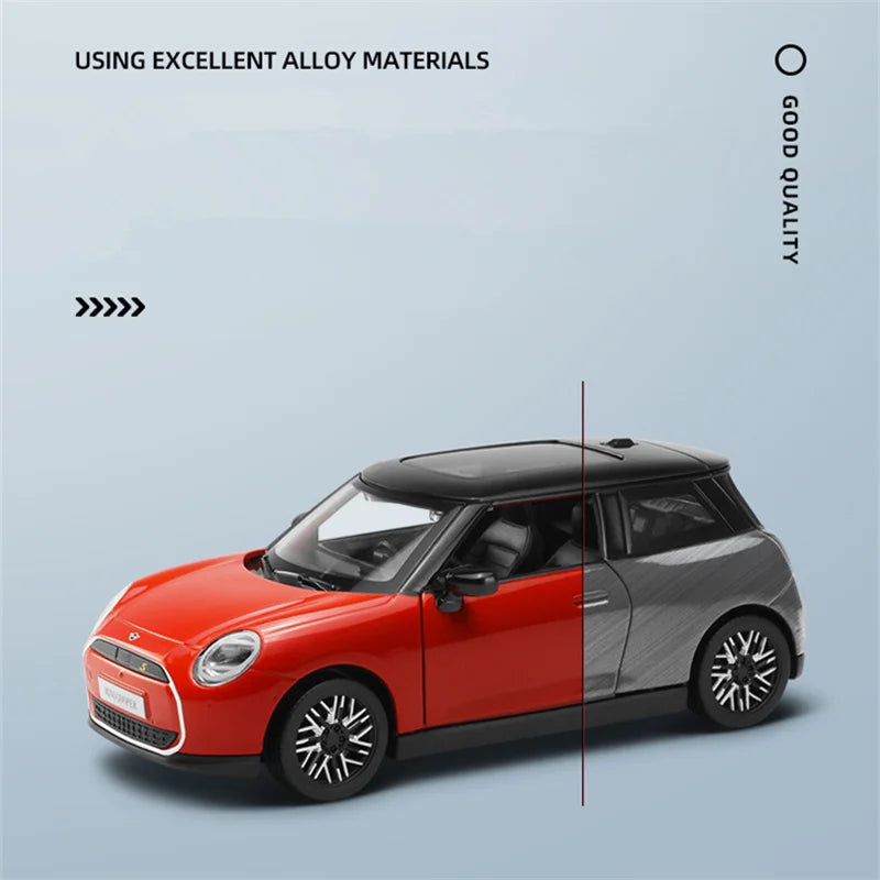 1/28 Mini Cooper Alloy Car Model Diecast Metal New Energy Vehicles Car Model Simulation Sound and Light Collection Kids Toy Gift