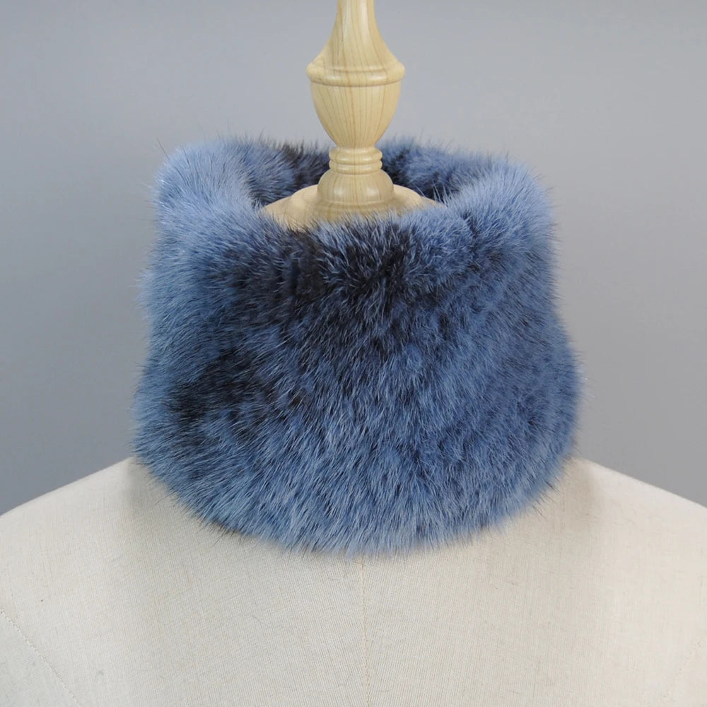 2025 New Women Winter Real Mink Fur Scarves headbands Good Elastic Knitted Natural Mink Fur Scarf Thick Warm Lady Fur Ring Shawl