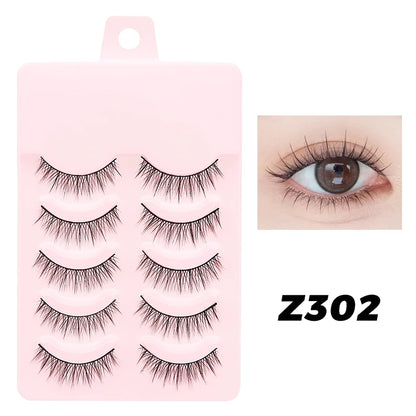 DINGSEN Fake Eyelash Anime Lashes 5 Pairs Little Devil Eyelashes Natural Daily Makeup Manga Eyelashes Clear Band Eyelashes