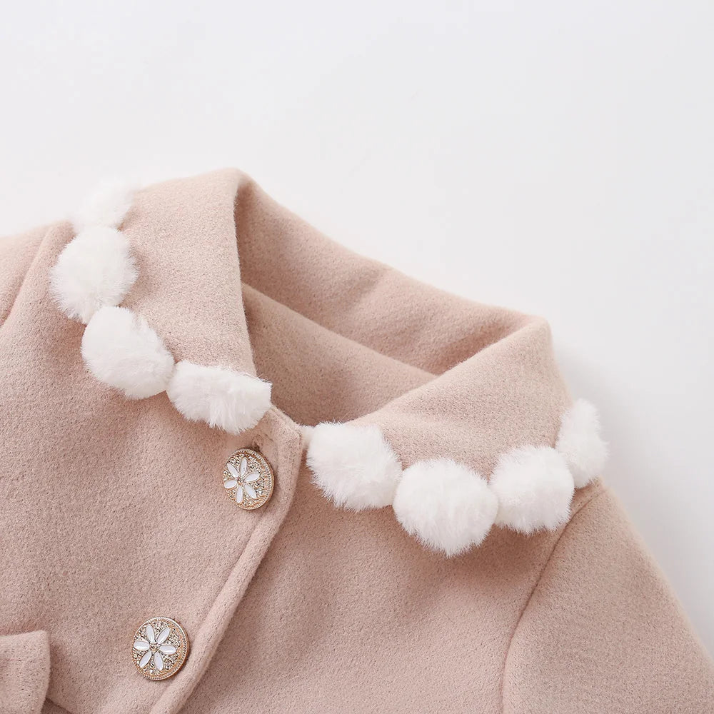 New Winter Dresses for Girls Delicate Button Coat Bow Long Sleeve Furry Nizi Coat Sweet Princess Dress Fashion