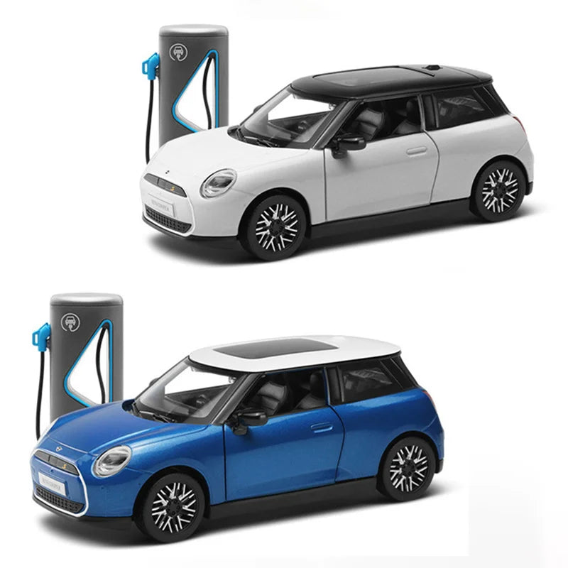 1/28 Mini Cooper Alloy Car Model Diecast Metal New Energy Vehicles Car Model Simulation Sound and Light Collection Kids Toy Gift