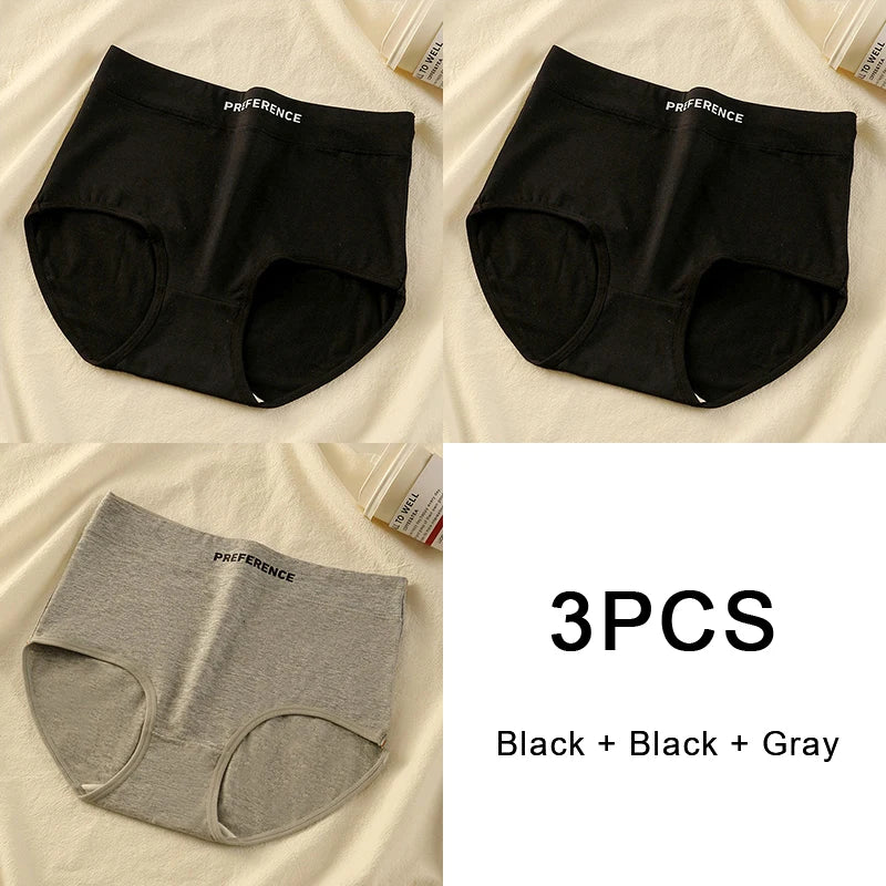 3PCS/set Color Panties Cotton Women Comfortable High-waist Underwear Soft Lingerie Breathable Female Panty Fitness Sports Briefs