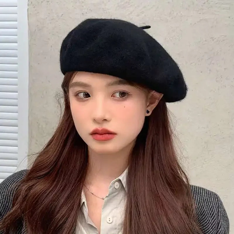 100% Wool Retro Beret Hat Autumn Winter Women British Hepburn stylish Artist Painter Hats Thick Warm Woolen Pumpkin Beanies Cap