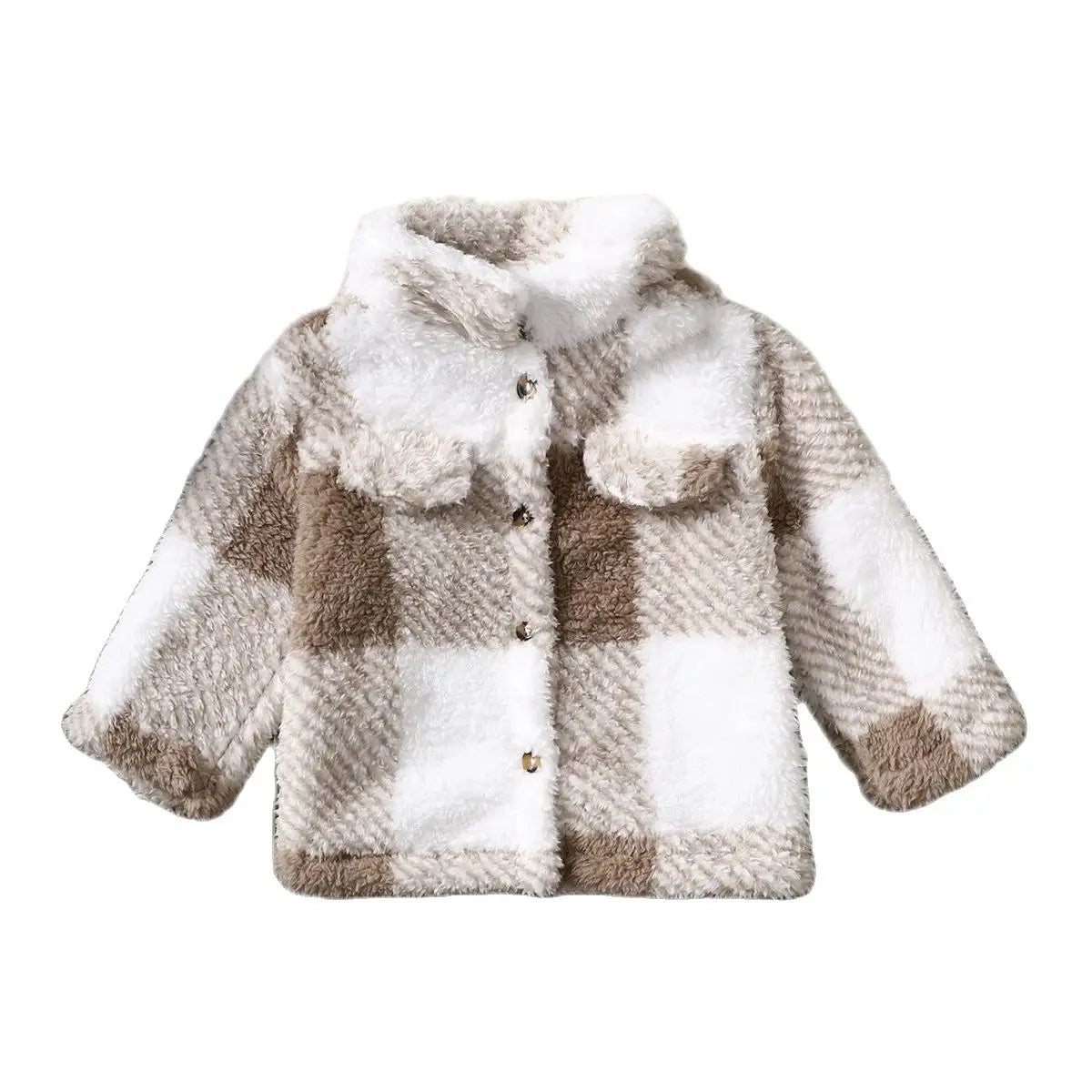 0-3 Years Baby Long Sleeved Button Thick Plush Jacket Fashion Plaid Winter Coat for Toddler Boys and Girls Outdoor Warm Clothes
