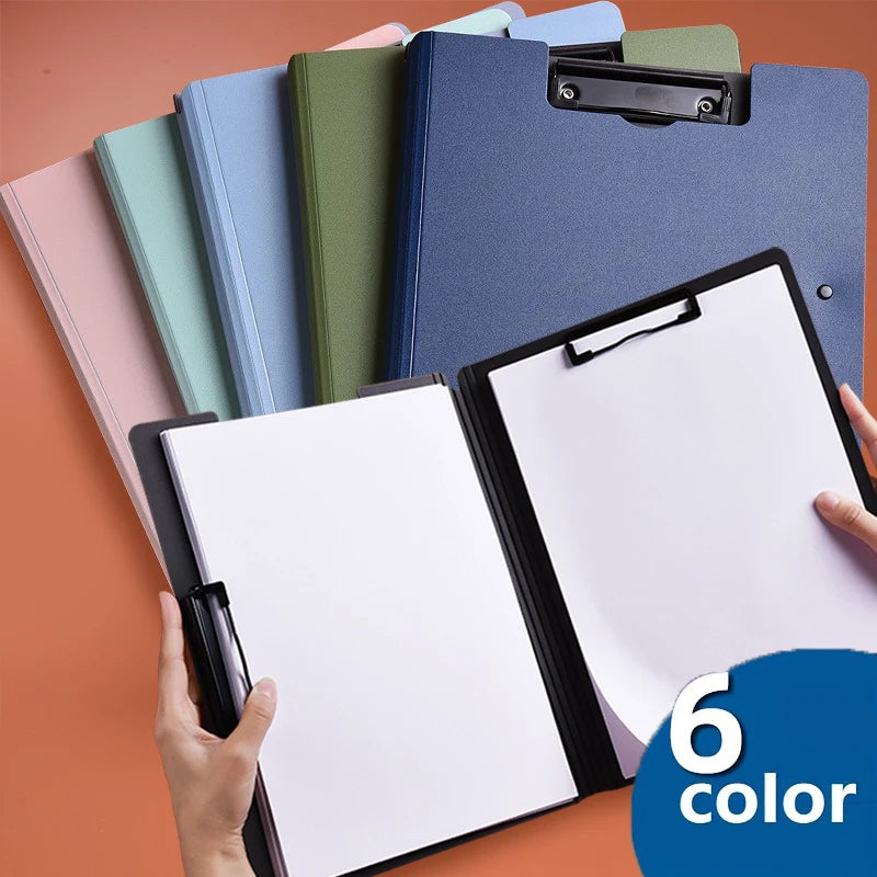 1pcs A4 Profile Clipboard Double Clip Clip Board 100 Sheets Office Documents Organizer Writing Pad Paper Storage A4 File Folders