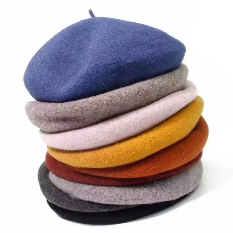 100% Wool Retro Beret Hat Autumn Winter Women British Hepburn stylish Artist Painter Hats Thick Warm Woolen Pumpkin Beanies Cap