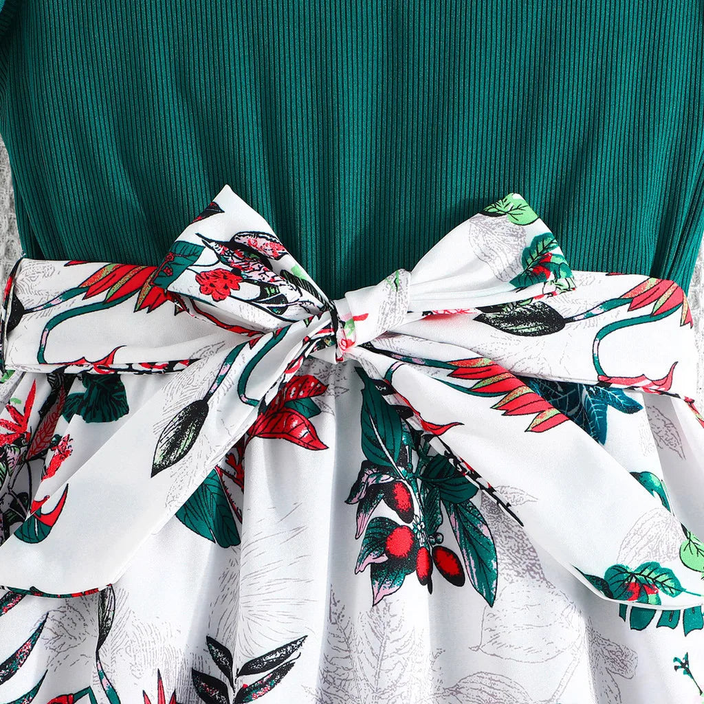 Dress For Kids 7-12 Years old Birthday Emerald Green Ruffled Sleeveless Floral Princess Dresses