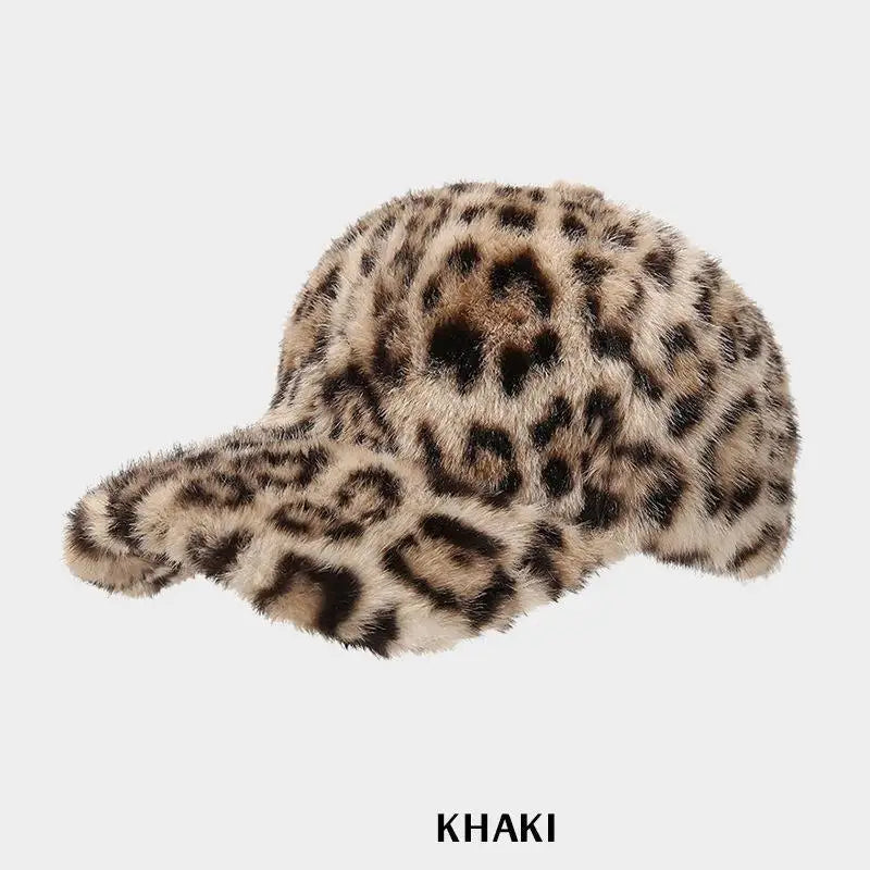Leopard Print Baseball Cap Women Plush Faux Fur Keep Warm Winter Women's Cap Outdoor Vintage