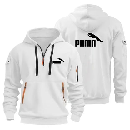 Men's European Size Hoodie, Multi-Pocket Zipper Sweatshirt, Loose Casual Pullover