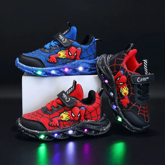 New Spider-man Children's  Sneaker With Lights Spring Led Kids