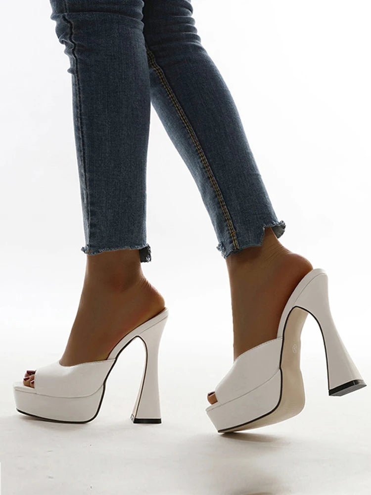 Designer Platform Extreme High Heels Women Slippers Peep Toe Banquet Shoes